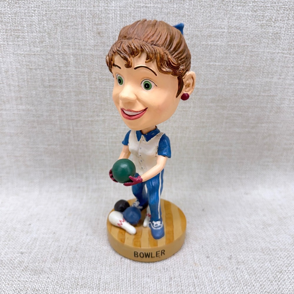 Vintage 2003 EG Female Bowler Bobblehead Figure Blue White Uniform Collectible